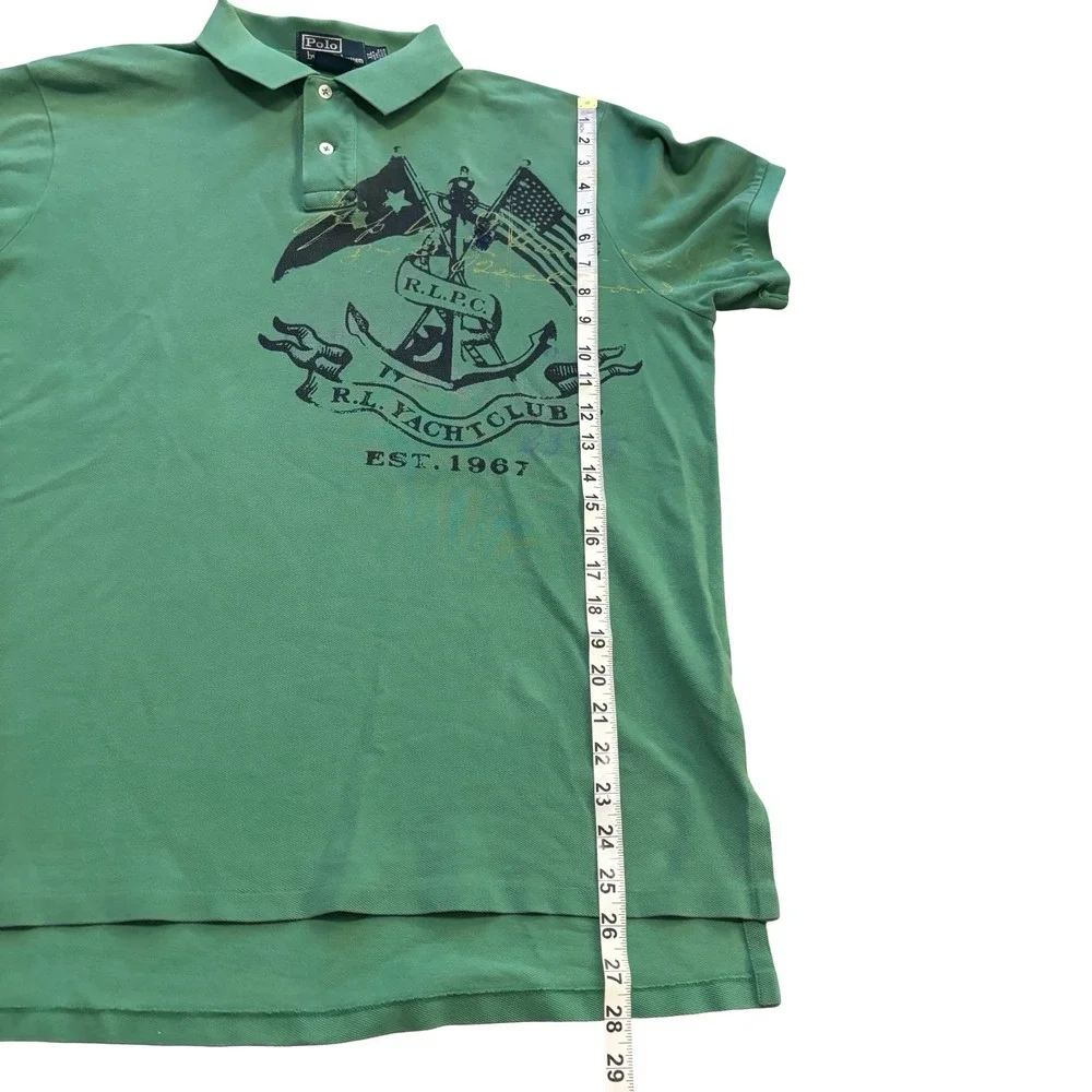 Polo Ralph Lauren Men XL Green Yacht Club Graphic Polo Shirt Custom Fit Cotton